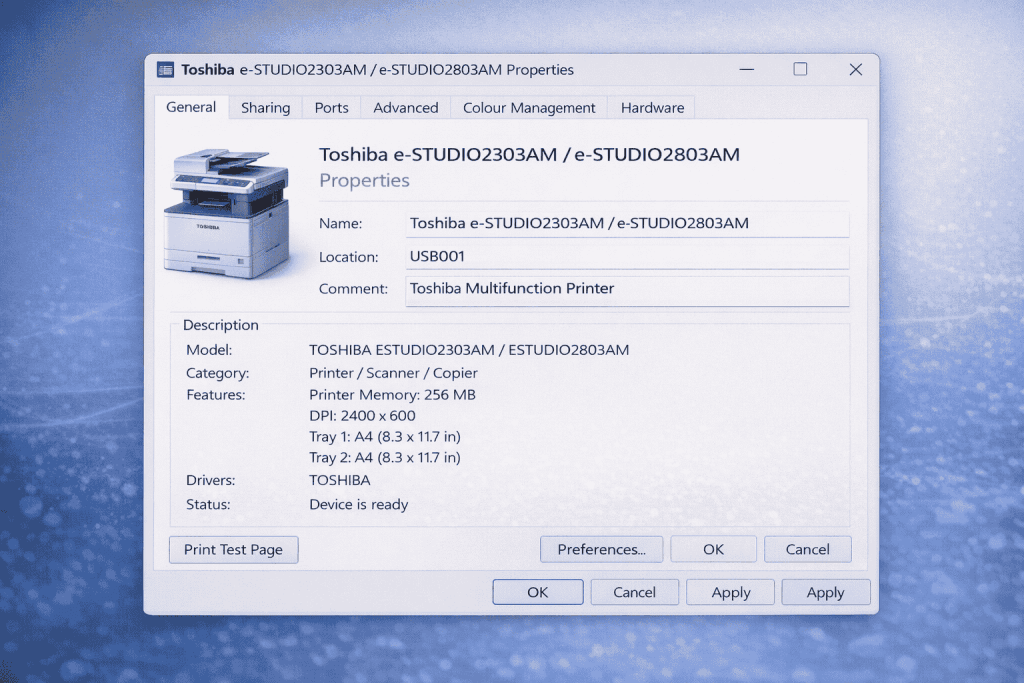 Toshiba e-Studio 2303AM / 2803AM Driver Download (Windows 11/10/7) 5 Toshiba-e-Studio-2303AM-printer-driver-download-for-Windows-Printer-properties-page