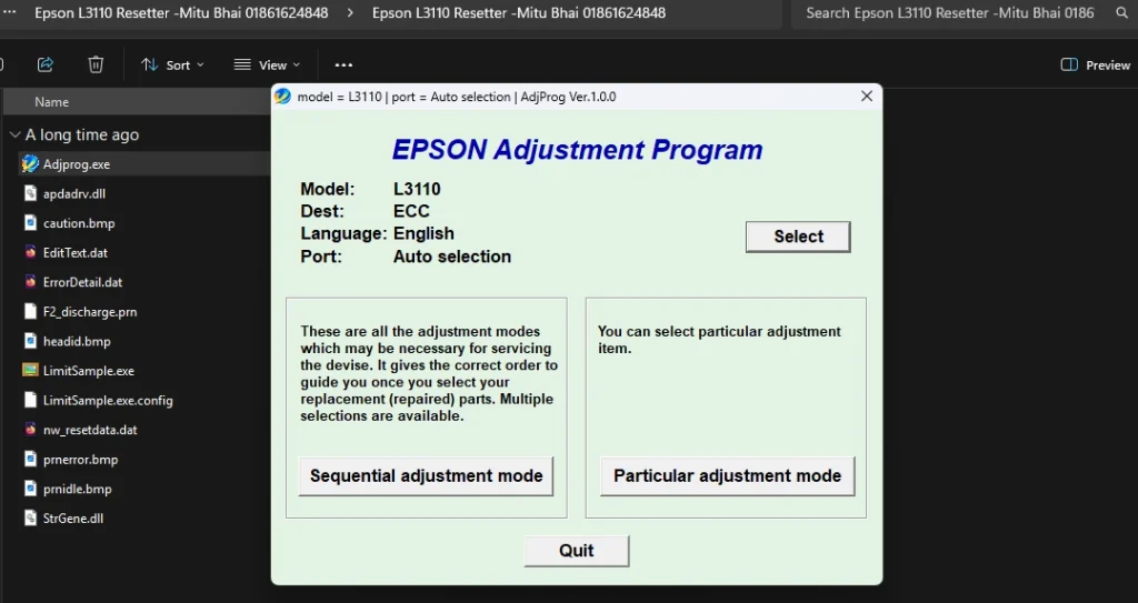 Epson L3110 AdjProg Software